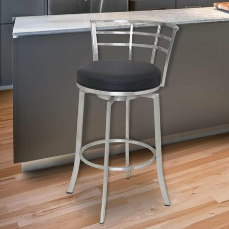 SEATSOLUTIONS Viper 26 in. Counter Height Swivel Barstool in Brushed Stainless Steel with Black Faux Leather SE171147